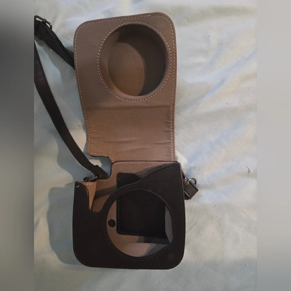 Black Camera Crossbody Bag with Graphic Design